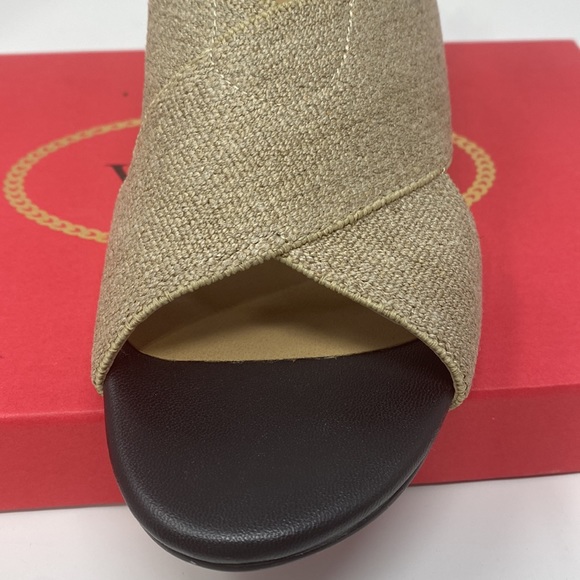 VANELI Bamba Natural Canvas Animal Print Detail Gold Trim Heel Size 7.5 Med NEW - Picture 6 of 16